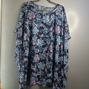 Boho Cover Up Blouse Paisley Sheer Dolman Sleeve Sz M Beach Summer Spring